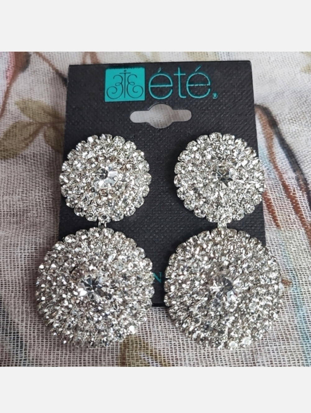 ETE Brand Clear Rhinestone Encrusted Prong Set Silver Tone Pierced Earrings NEW